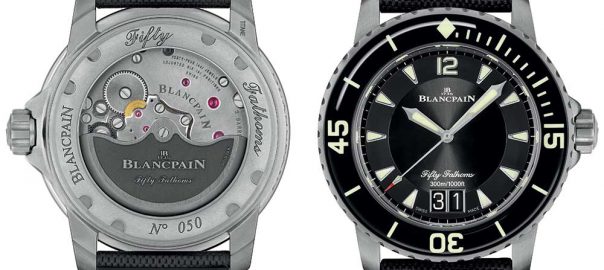 blancpain fifty fhatoms grande date closeup with caseback